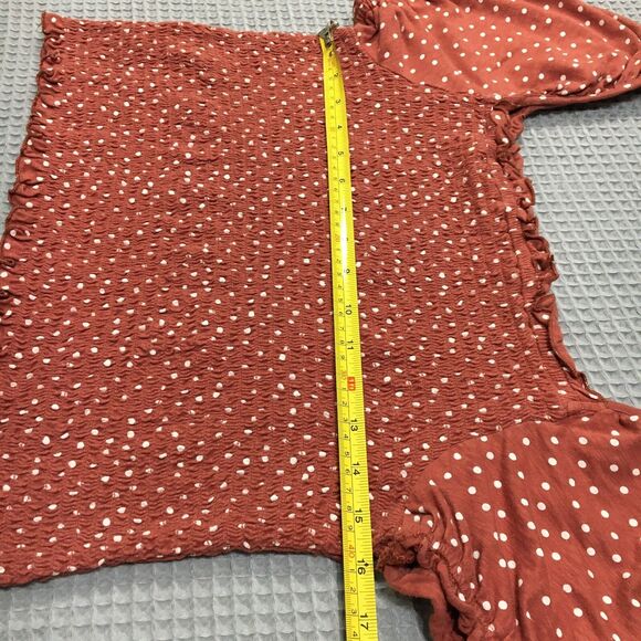American Eagle Top Women’s L Smocked Polka Dot Crop Puff Sleeve Boho Cottage Y2K - Picture 10 of 11